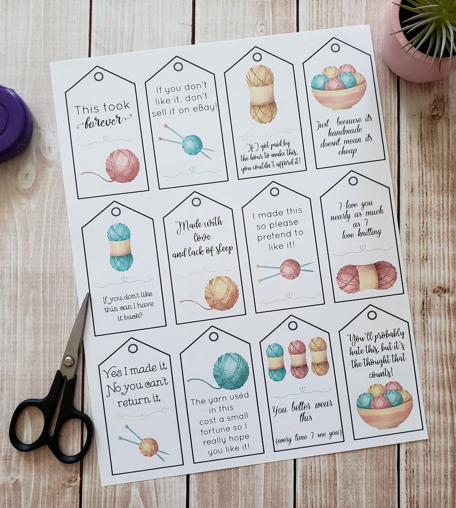 Funny Double Sided Knitting Quote Gift Tag With Blank Care Instructions - PDF File Only - Instant Download