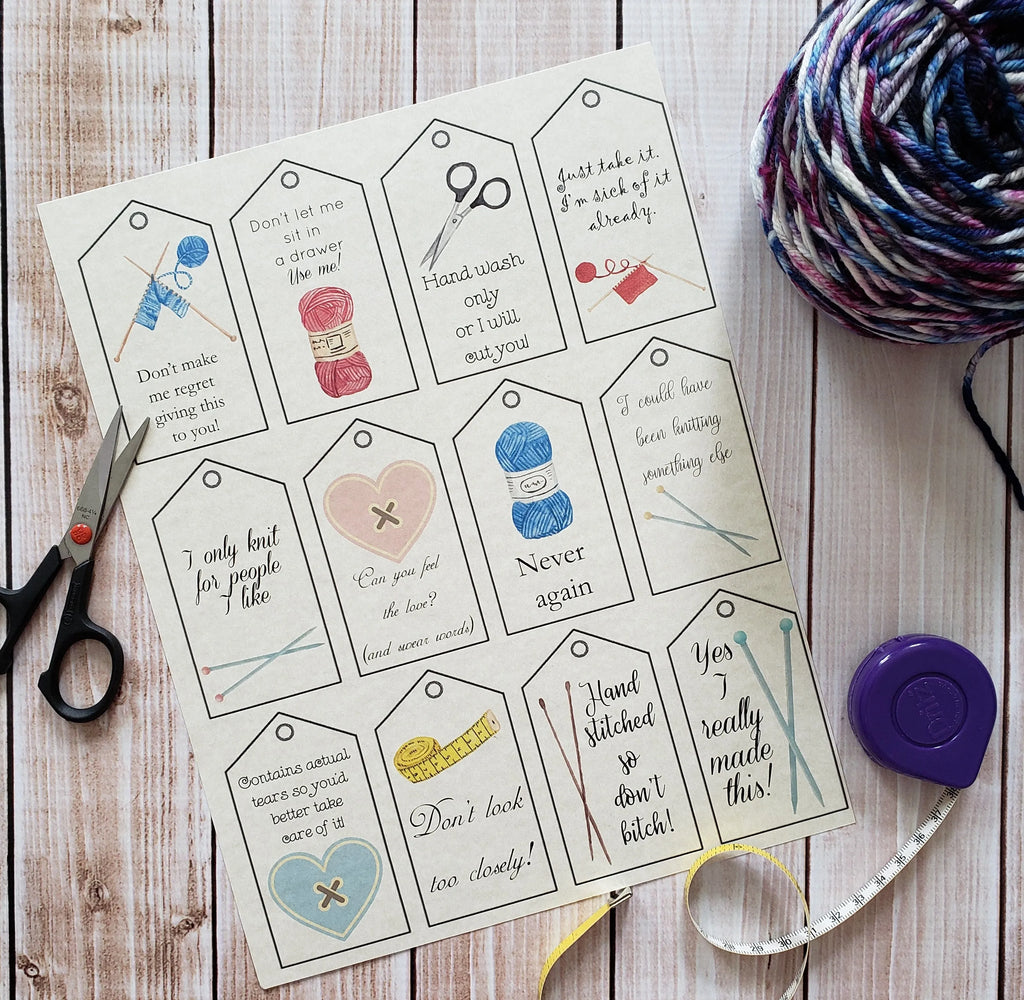 Snarky Double Sided Knitting Quote Gift Tag With Blank Care Instructions - PDF File Only - Instant Download