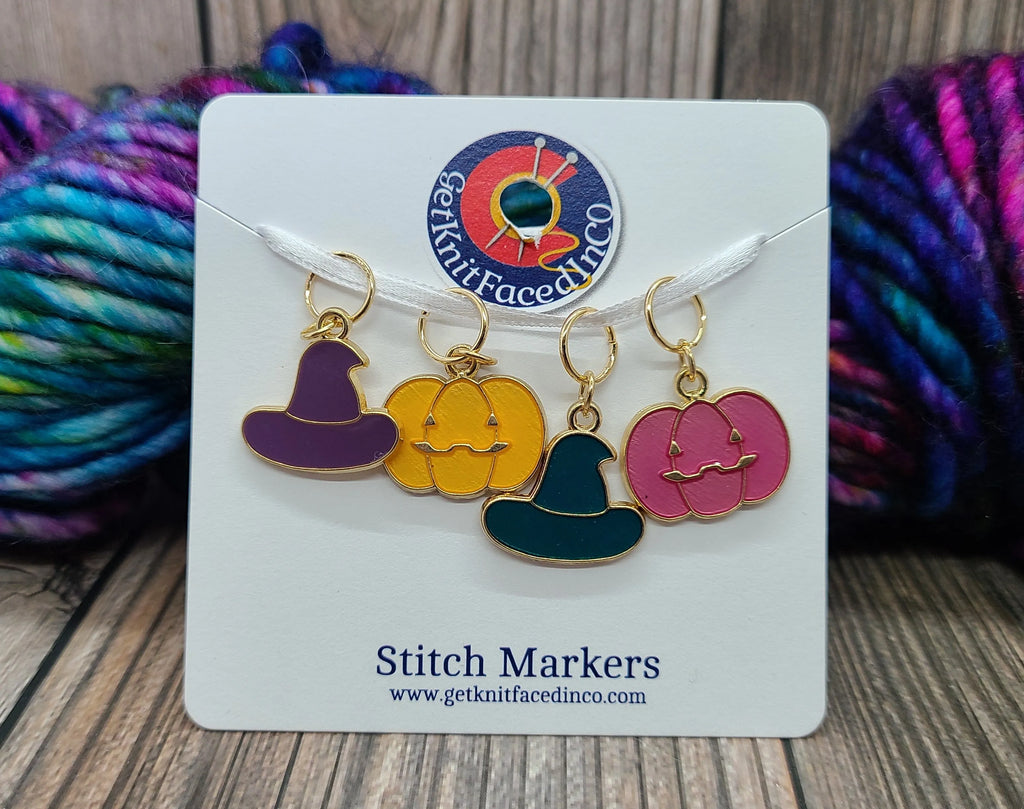 Pumpkins and Witch Hats Stitch Markers