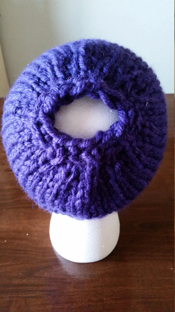 Purple Chunky Hand Knit Messy Bun Hat