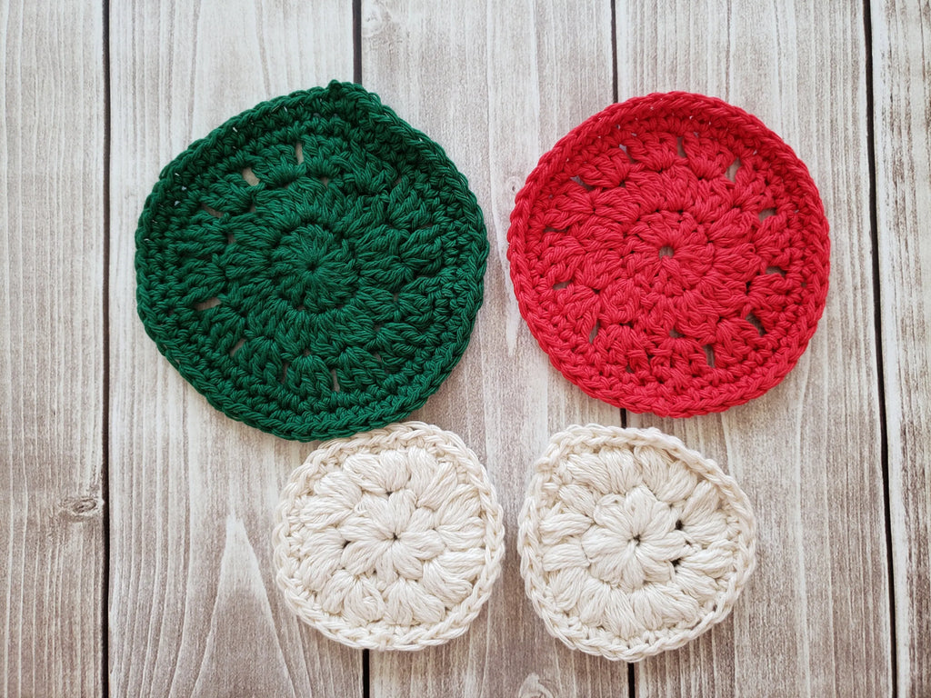Green White Red Cotton Crocheted Washcloth Set